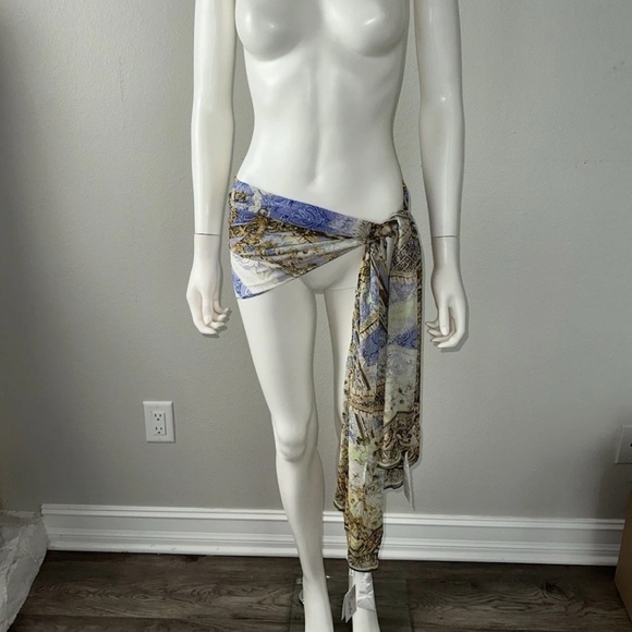 Camilla “Guilded Pleasures” blue white silk long scarf shawl belt top headwrap - Picture 4 of 7